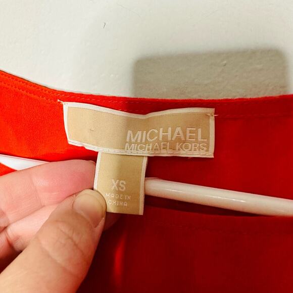 NWT Michael Michael Kors Burnt Orange Short Sleeve Fringe Bottom Top Size XS - Picture 5 of 6